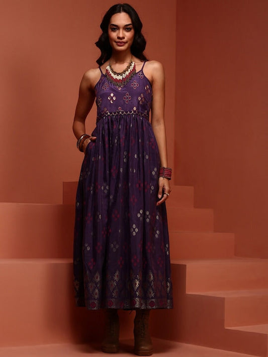 IMARA Ethnic Motifs Printed Gathered Or Pleated Maxi Ethnic Dress