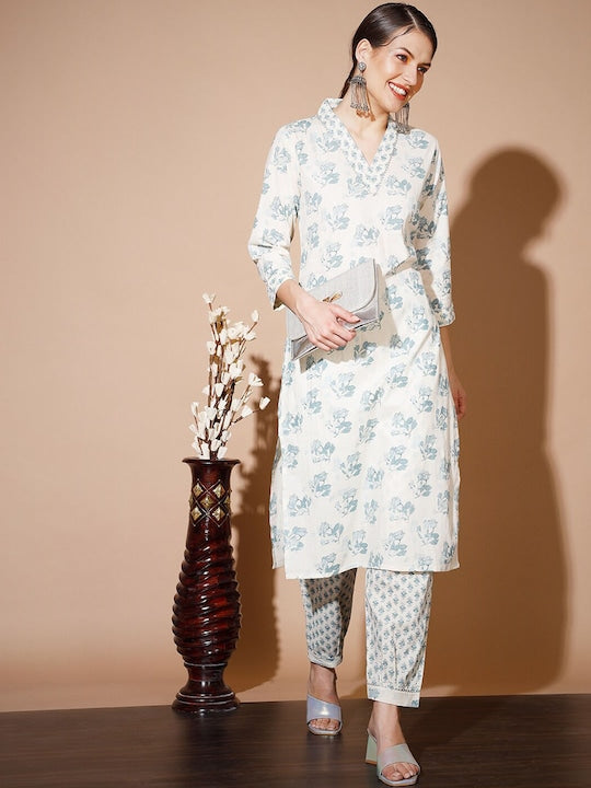 Myshka Floral Printed Gotta Patti Pure Cotton Kurta with Trousers
