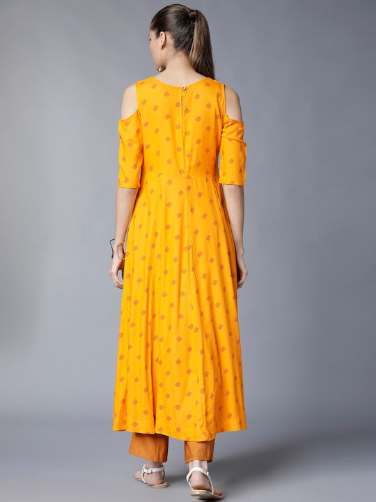 Vishudh Women Yellow Printed A-Line Kurta