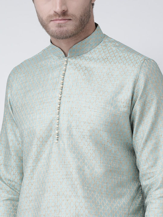 Deyann Men Blue & Cream-Coloured Self Design Kurta with Churidar