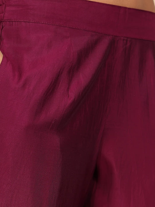 House of Pataudi Ethnic Motifs Printed Straight Chanderi Silk Kurta with Trousers