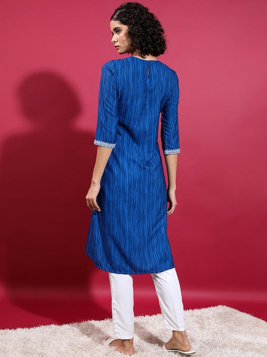 Vishudh Women Blue Ethnic Motifs Thread Work Kurta
