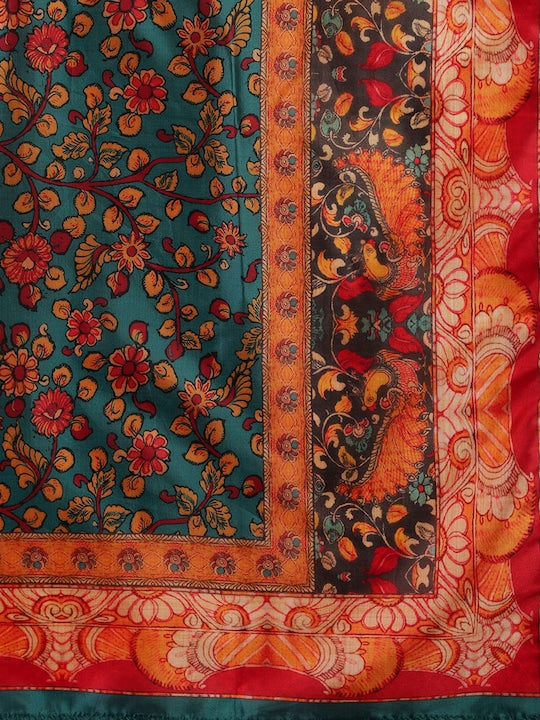 Varanga Women Rust Yoke Design Kurta with Trousers & With Dupatta