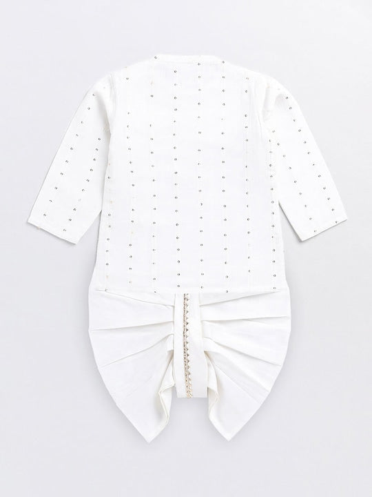 Vastramay Sishu Infant Boys Chanderi Cotton Kurta with Dhoti Pants, Cap & Shoes