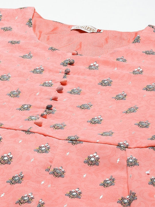 Juniper Women Pink Floral Printed Georgette Anarkali Kurta