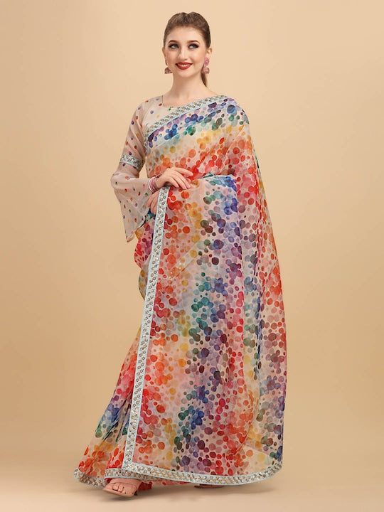 Sangria Women Multicoloured Printed Organza Saree