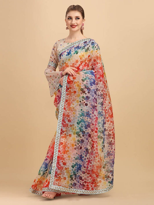 Sangria Women Multicoloured Printed Organza Saree