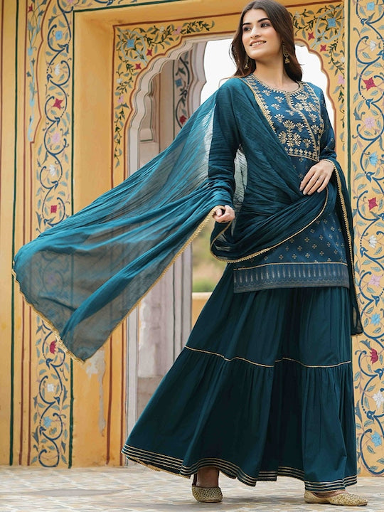 Juniper Ethnic Motifs Printed Regular Kurta with Skirt & Dupatta