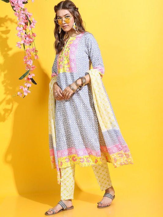 Vishudh Women Ethnic Motifs Pure Cotton Kurta with Trouser and Dupatta