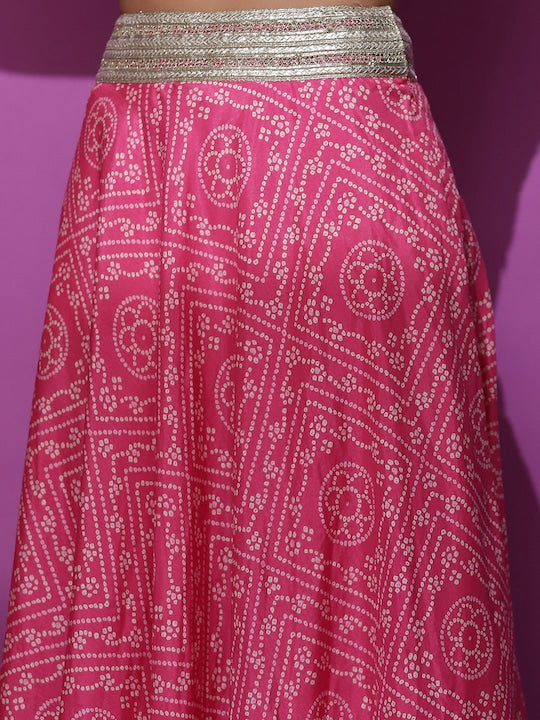 AKS Bandhani Embroidered Sequinned Ready To Wear Lehenga & Blouse With Dupatta