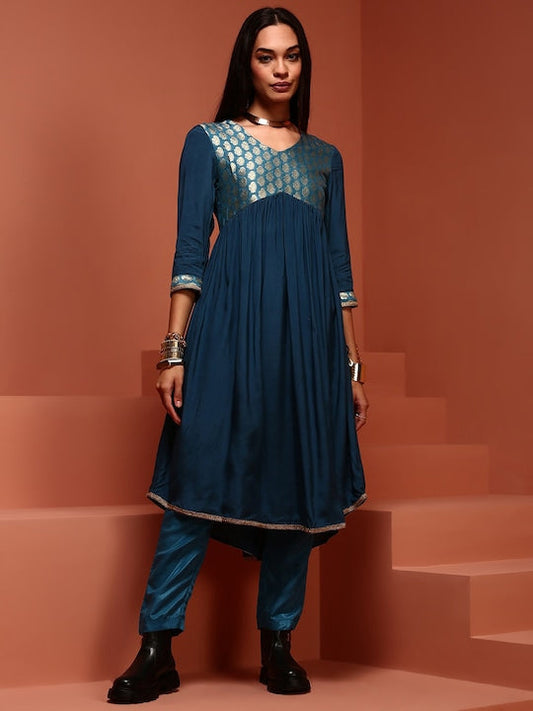 IMARA Ethnic Motif Yoke Design Jacquard Empire Kurta