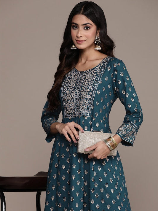 Anubhutee Women Ethnic Motifs Embroidered Mirror Work A Line Kurta