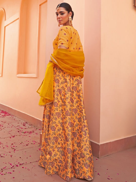 Janasya Ethnic Motifs Printed Ready to Wear Lehenga & Blouse With Dupatta