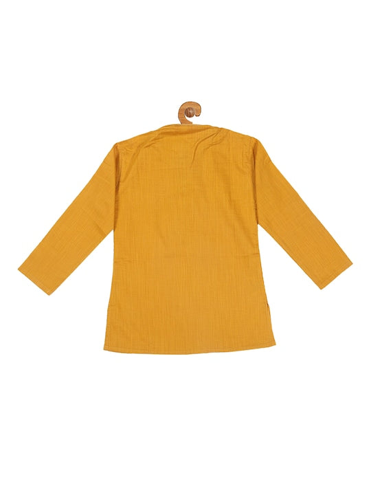 Vastramay Sishu Boys Mustard Yellow Solid Full Sleeve Cotton Kurta