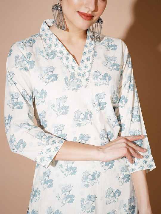 Myshka Floral Printed Gotta Patti Pure Cotton Kurta with Trousers