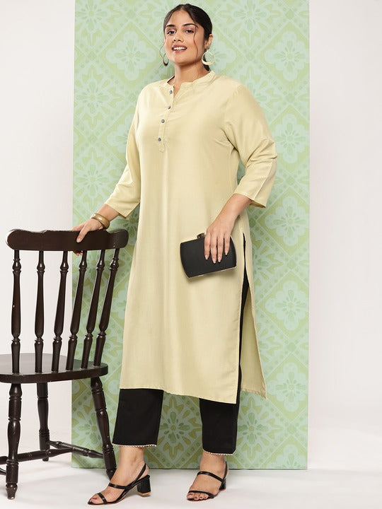 Yufta Women Plus Size Solid Straight Kurta