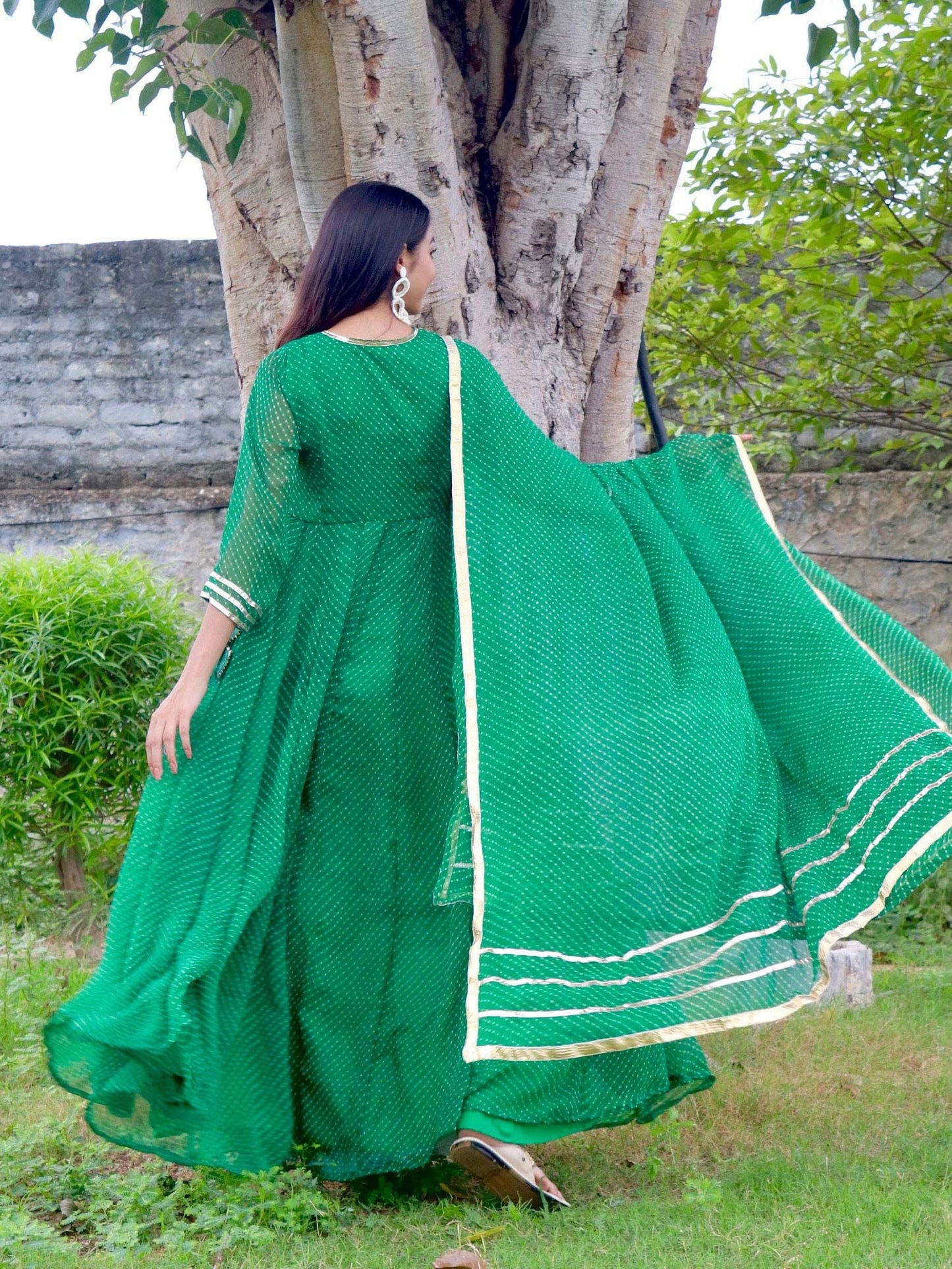 ONEWE INDIA Rakhi Mothra Anarkali Set (Set of 3) - Green