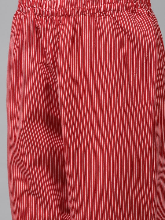 Yufta Women Red Bandhani Embroidered Sequinned Kurta with Trousers & With Dupatta