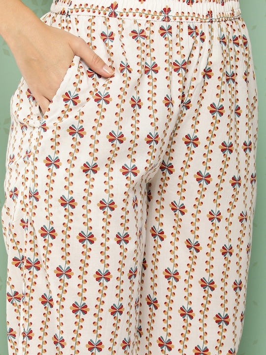 Yufta Women Ethnic Motifs Printed Regular Pure Cotton Kurta with Trousers & With Dupatta