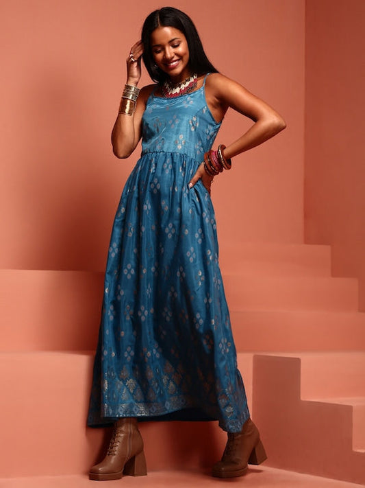 IMARA Ethnic Motifs Printed Shoulder Strap A-Line Ethnic Dress