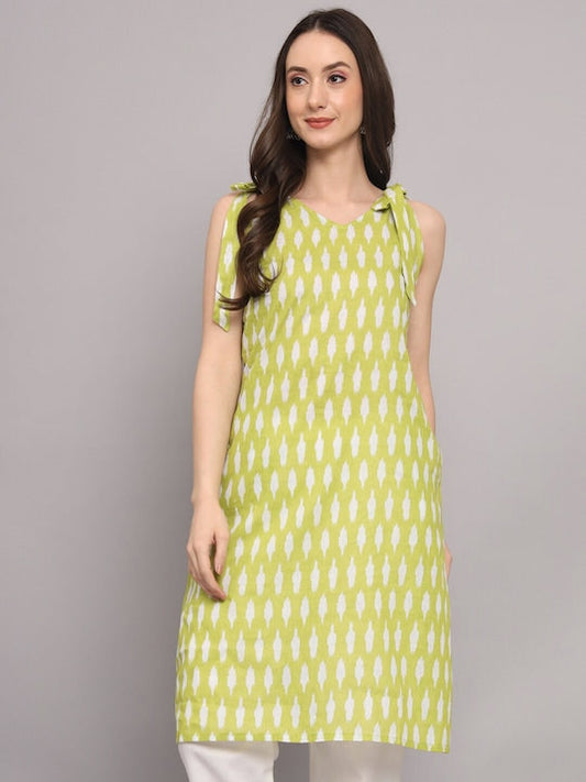 Myshka Geometric Printed Shoulder Straps Straight Kurta