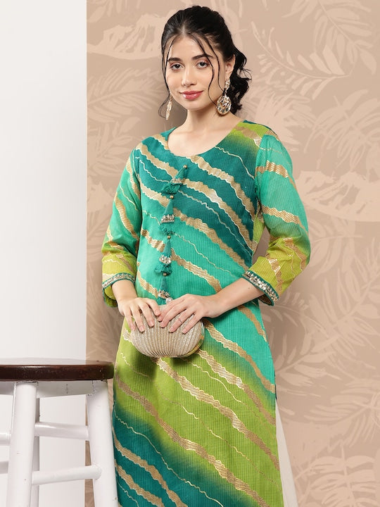 Yufta Women Leheriya Striped Kurta