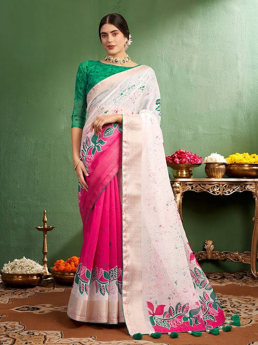 Sangria Printed Pure Cotton Saree With Blouse Piece