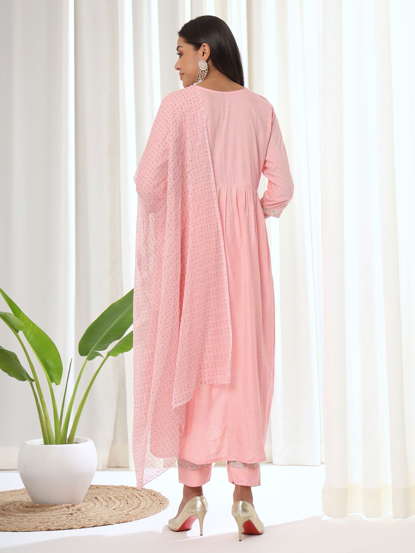 Heeposh Pink Embroidered A-Line Kurta & Pant with Printed Dupatta (Set of 3)