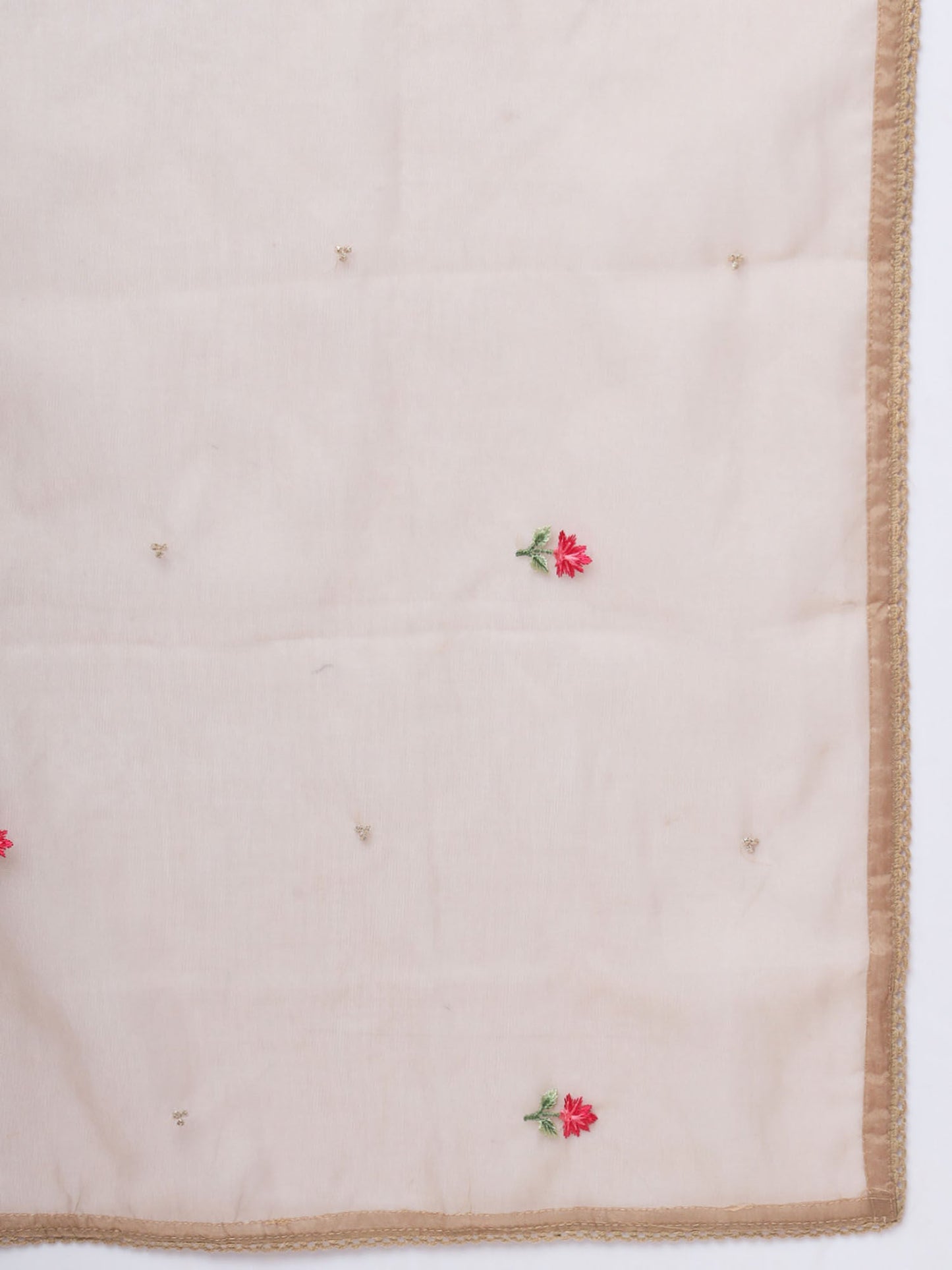 Heeposh Beige Embroidered Kurta & Pant with Organza Dupatta (Set of 3)