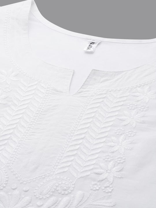 Yufta Floral Chikankari Embroidered Regular Pure Cotton Straight Kurta