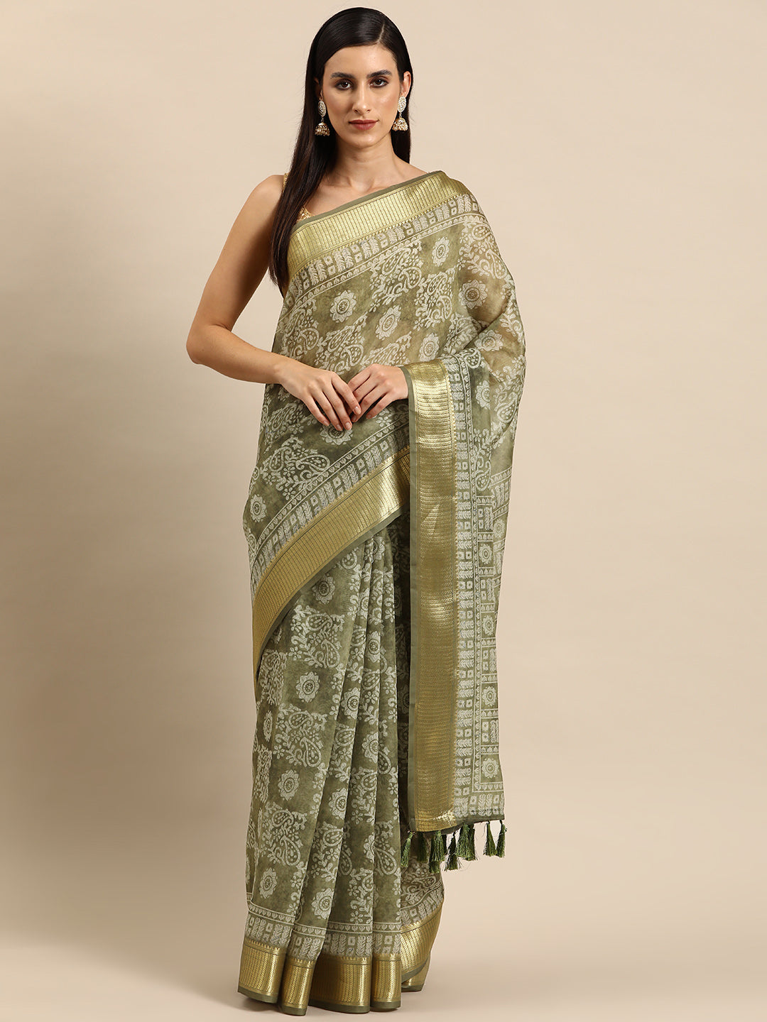 Silk Land Paisley Printed Zari Saree