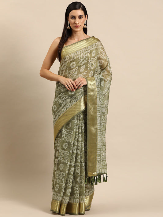 Silk Land Paisley Printed Zari Saree