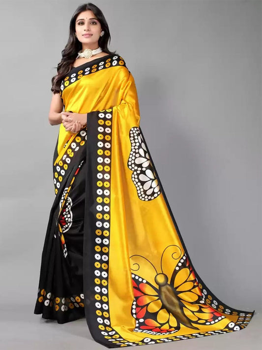 Mitera Black & Yellow Ethnic Motifs Printed Saree