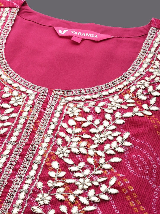 Varanga Bandhani Printed Regular Kurta with Trousers & With Dupatta