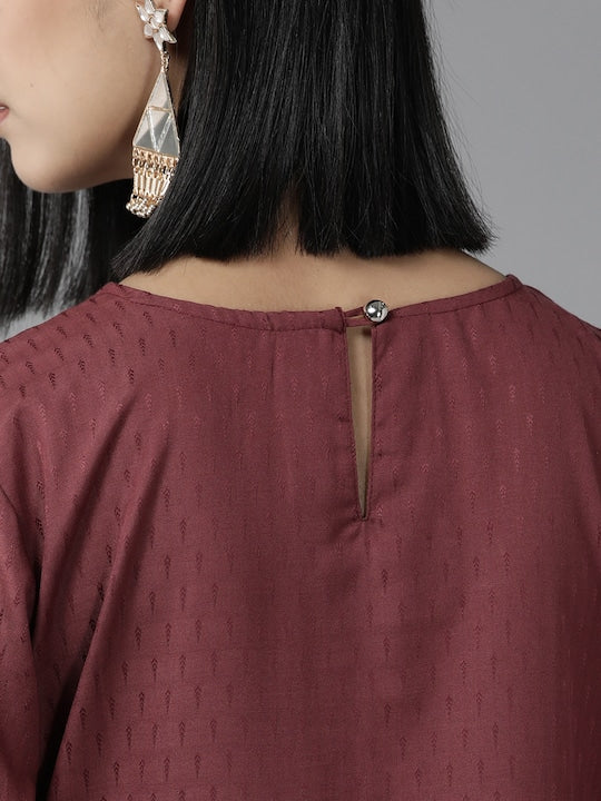 Yufta Women Burgundy Ethnic Motifs Printed Kurta with Trousers & With Dupatta