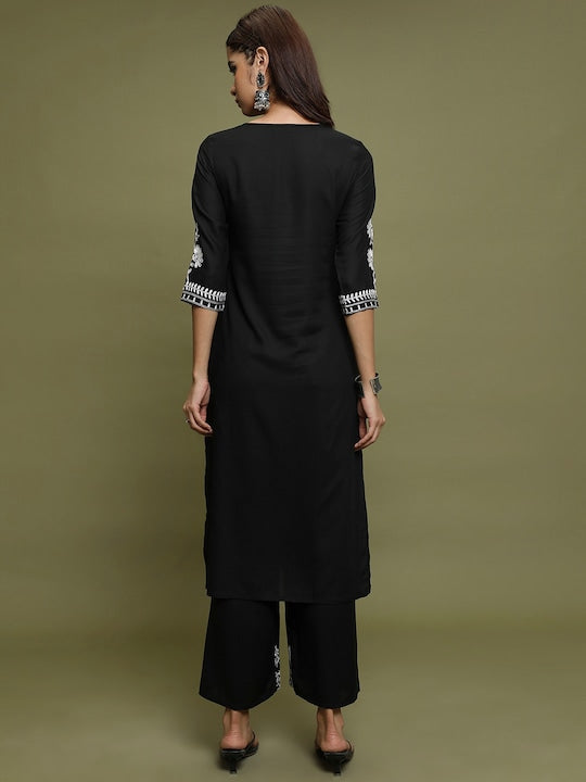 Vishudh Black Ethnic Motifs Embroidered Regular Kurta With Palazzos