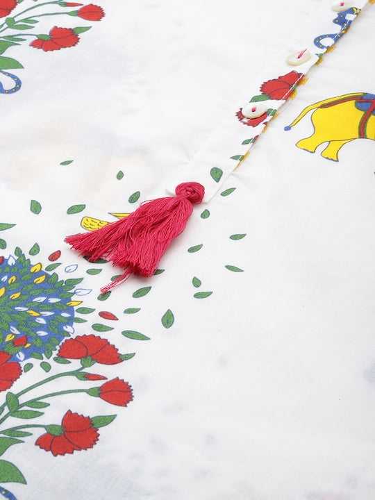 Sangria Floral Printed Pure Cotton Kurta with Trousers