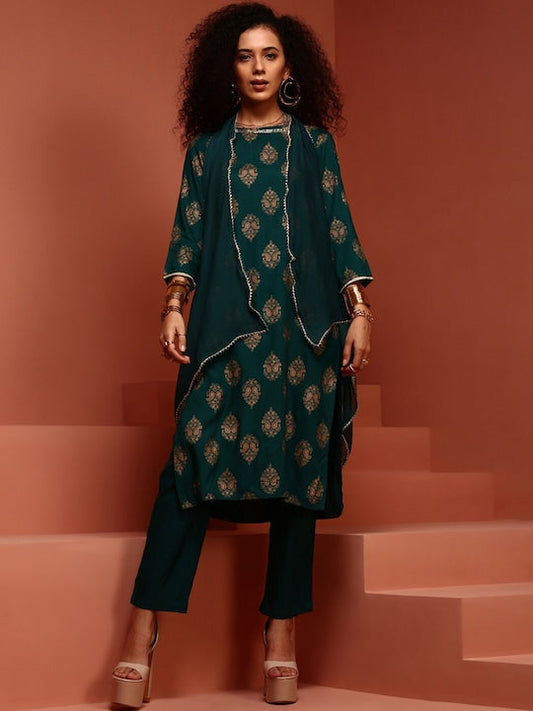 IMARA Ethnic Motifs Printed Kurta & Trousers With Dupatta