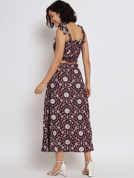 All about you Floral Printed Shoulder Straps Crop Top & Skirt