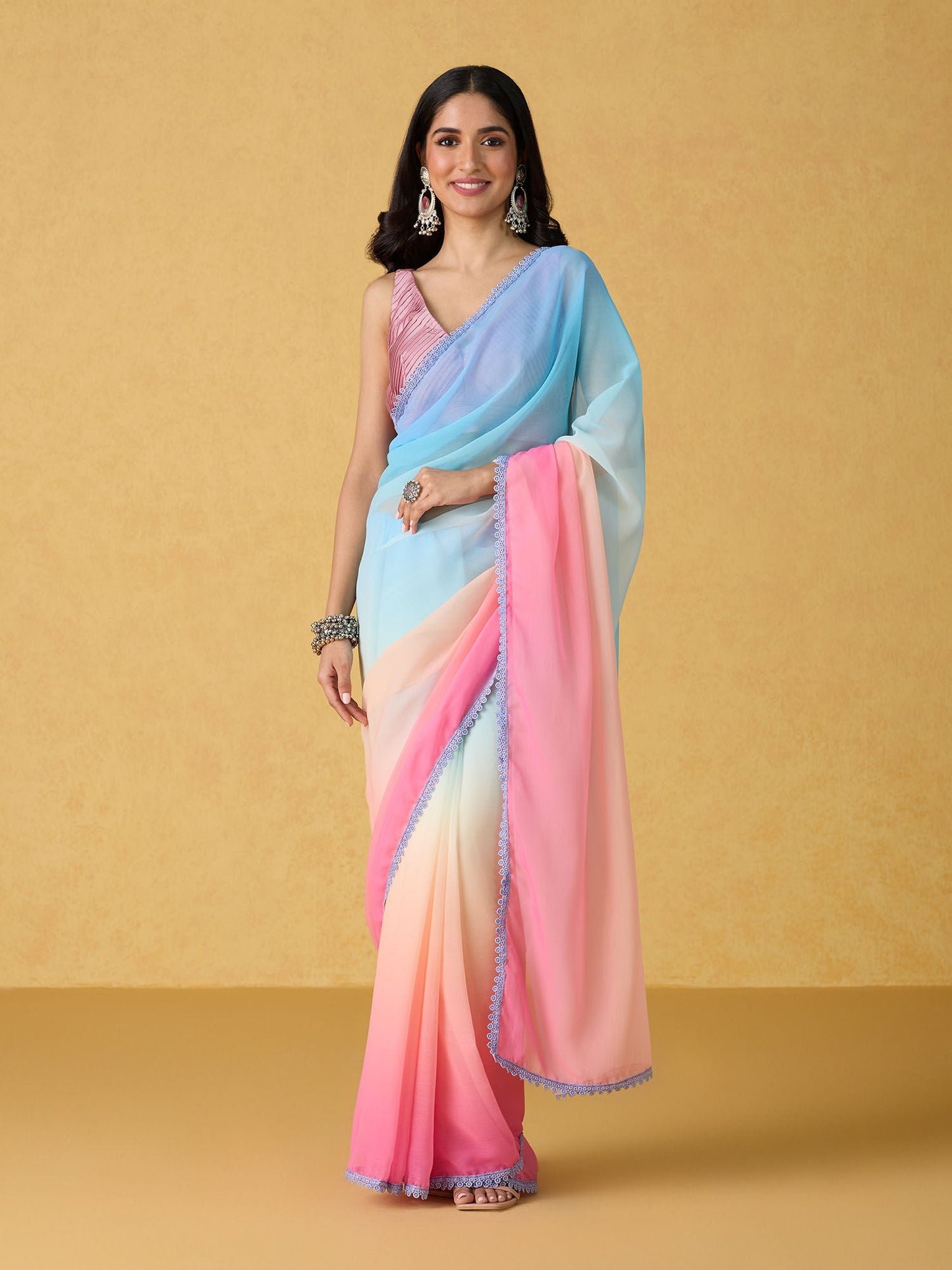 Likha Ombre Georgette Saree with Unstitched Blouse LIKSAR133 (Free Size)