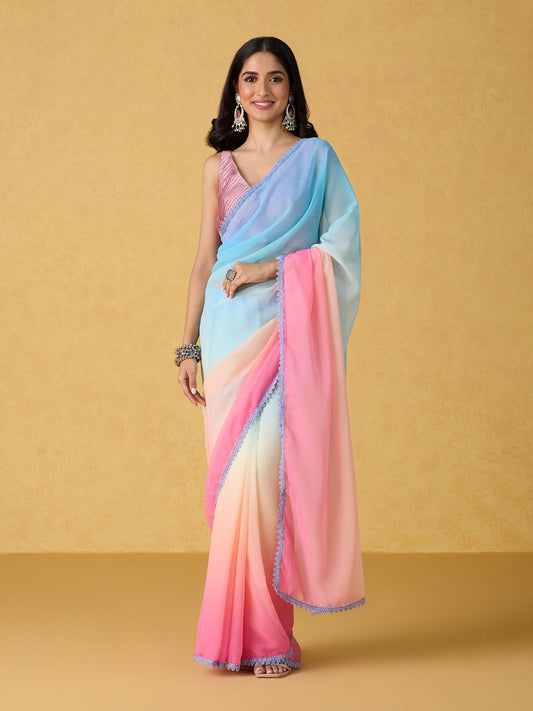 Likha Ombre Georgette Saree with Unstitched Blouse LIKSAR133 (Free Size)