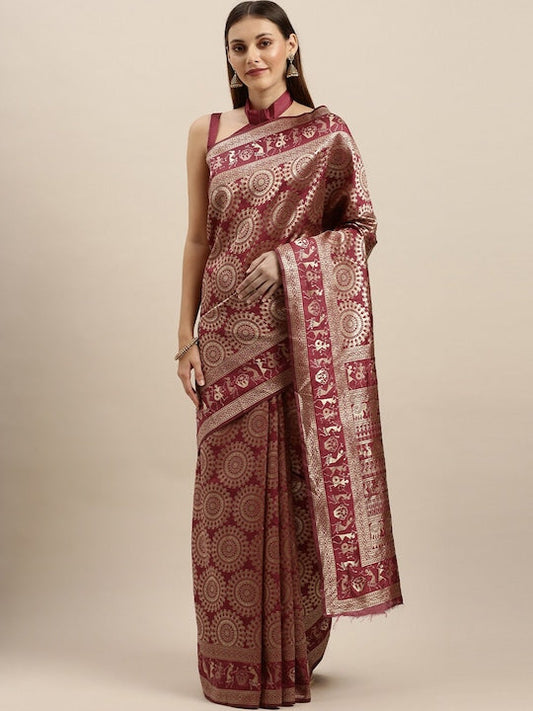 Mitera Woven Design Zari Silk Blend Designer Saree