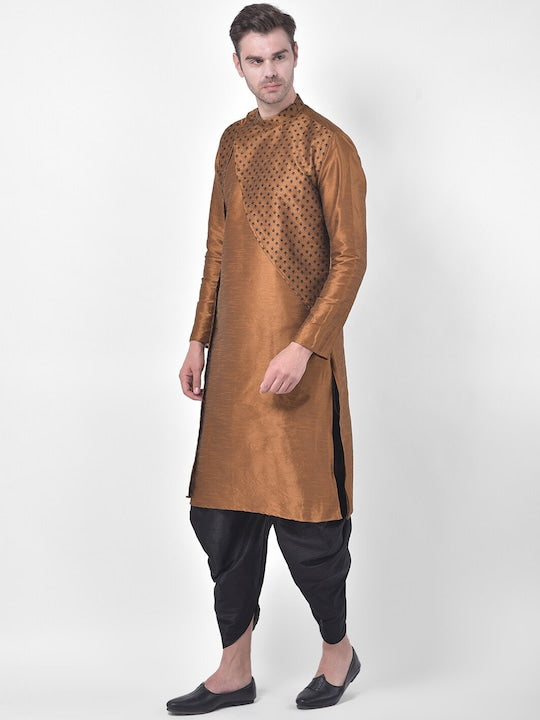 Deyann Men Copper-Coloured Ethnic Motifs Printed Thread Work Kurta