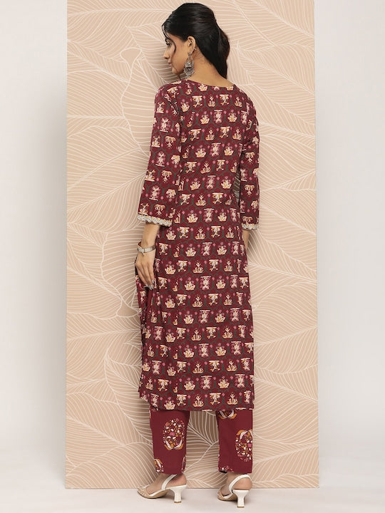 Yufta Ethnic Motifs Printed Regular Gotta Patti Pure Cotton Kurta with Palazzos