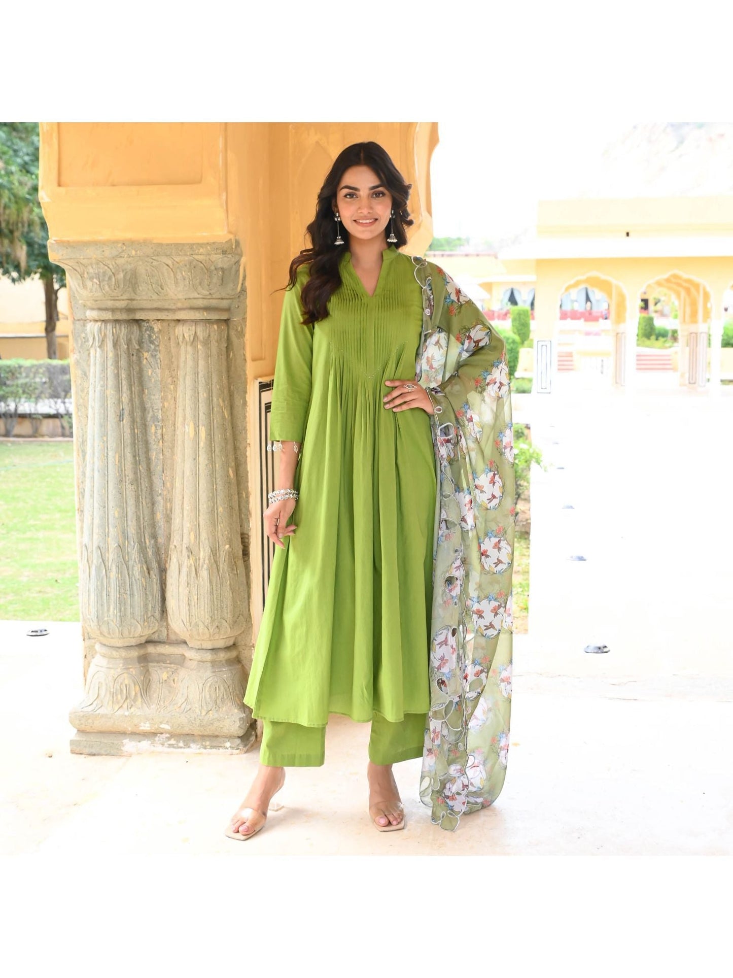 Urbanstree Lush Green Anarkali (Set of 3)
