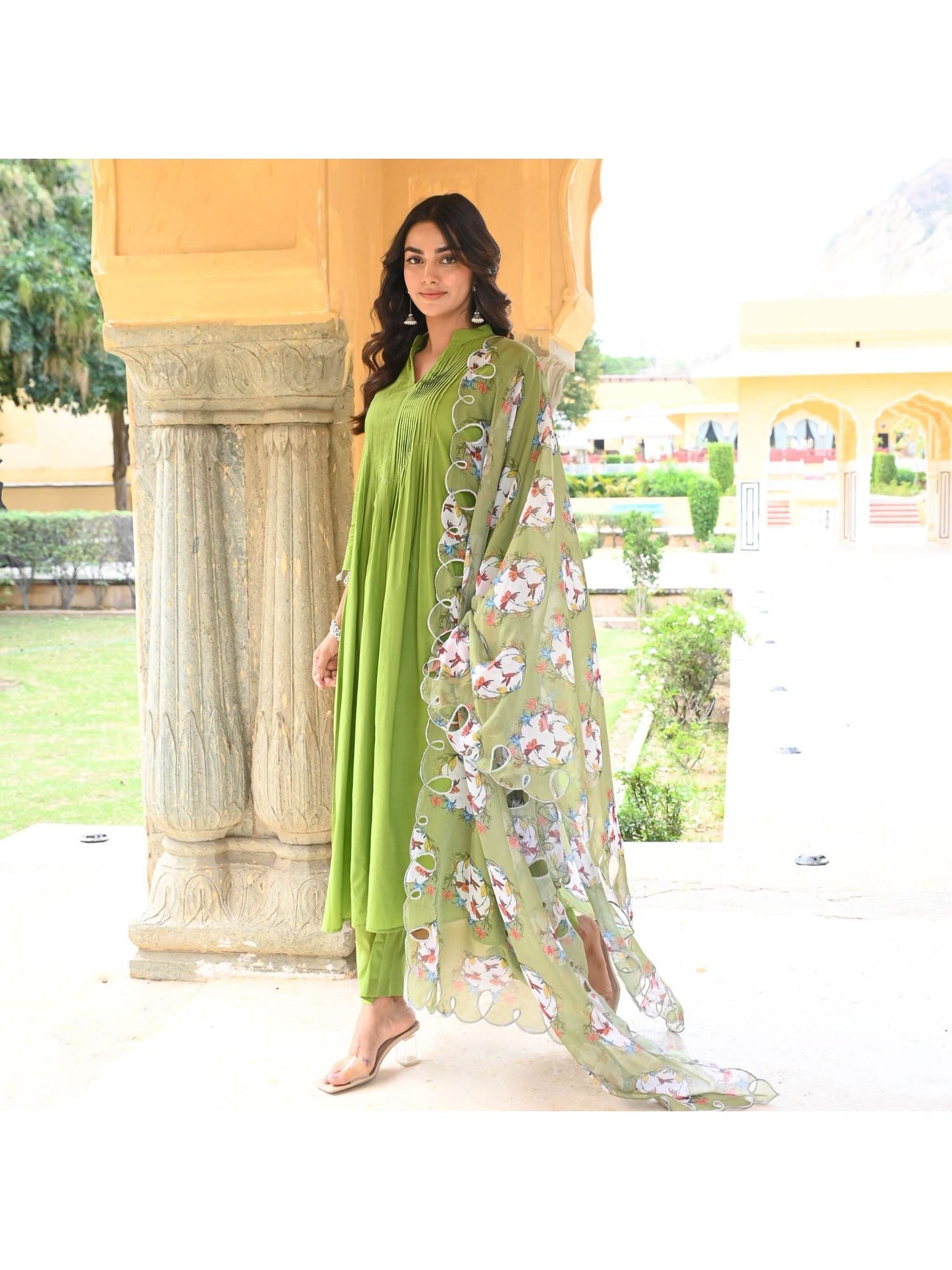 Urbanstree Lush Green Anarkali (Set of 3)