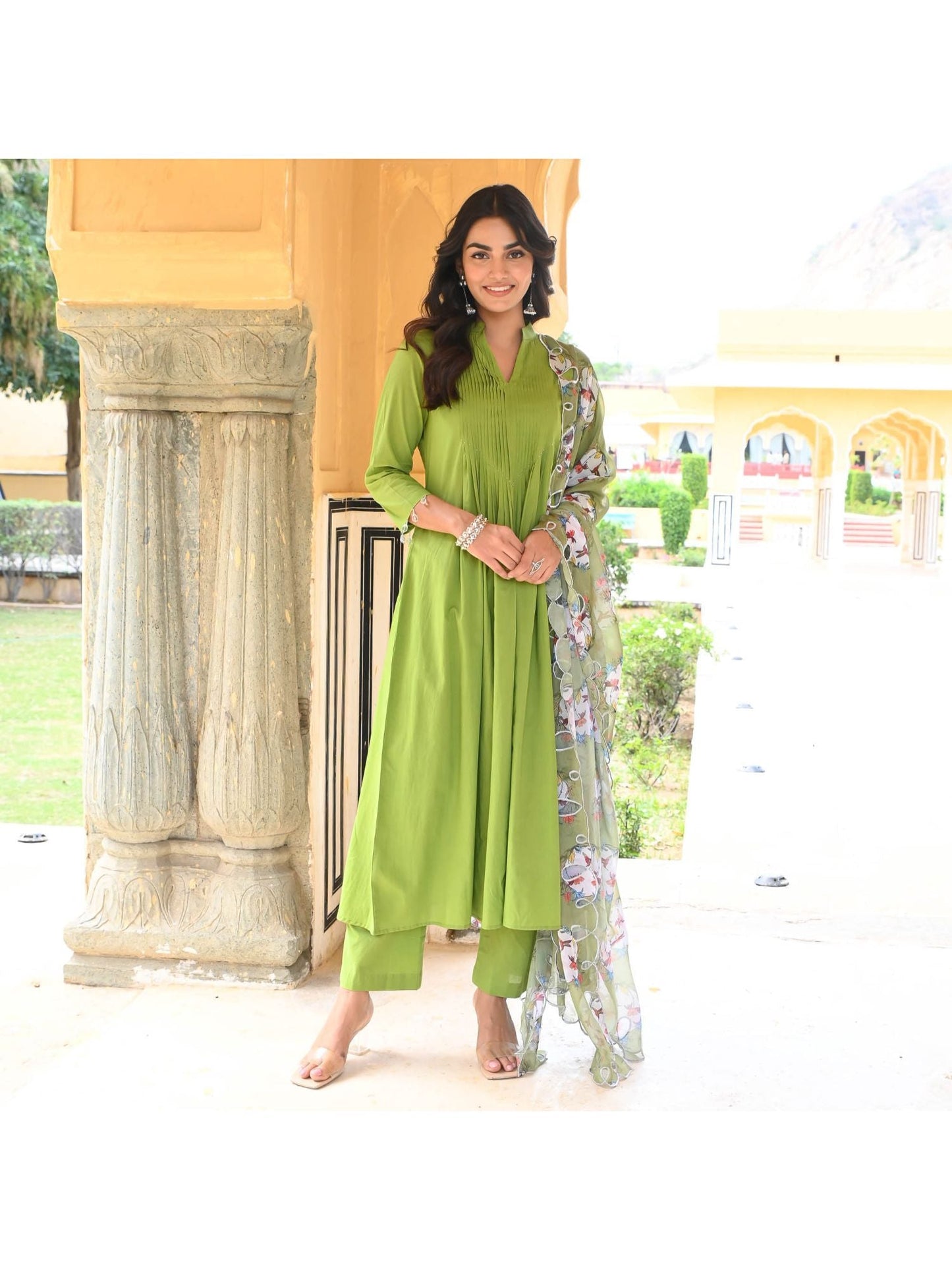 Urbanstree Lush Green Anarkali (Set of 3)