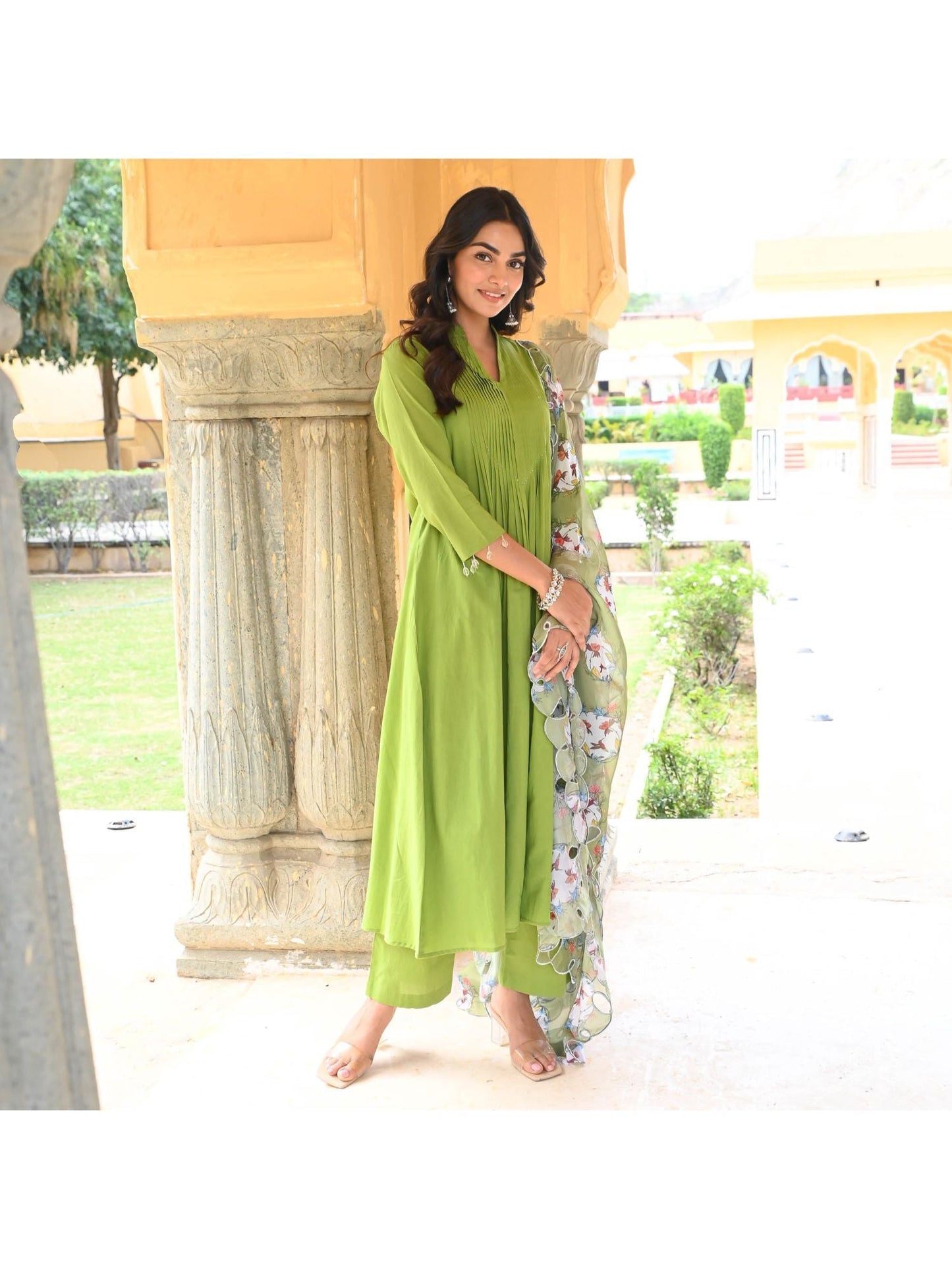 Urbanstree Lush Green Anarkali (Set of 3)