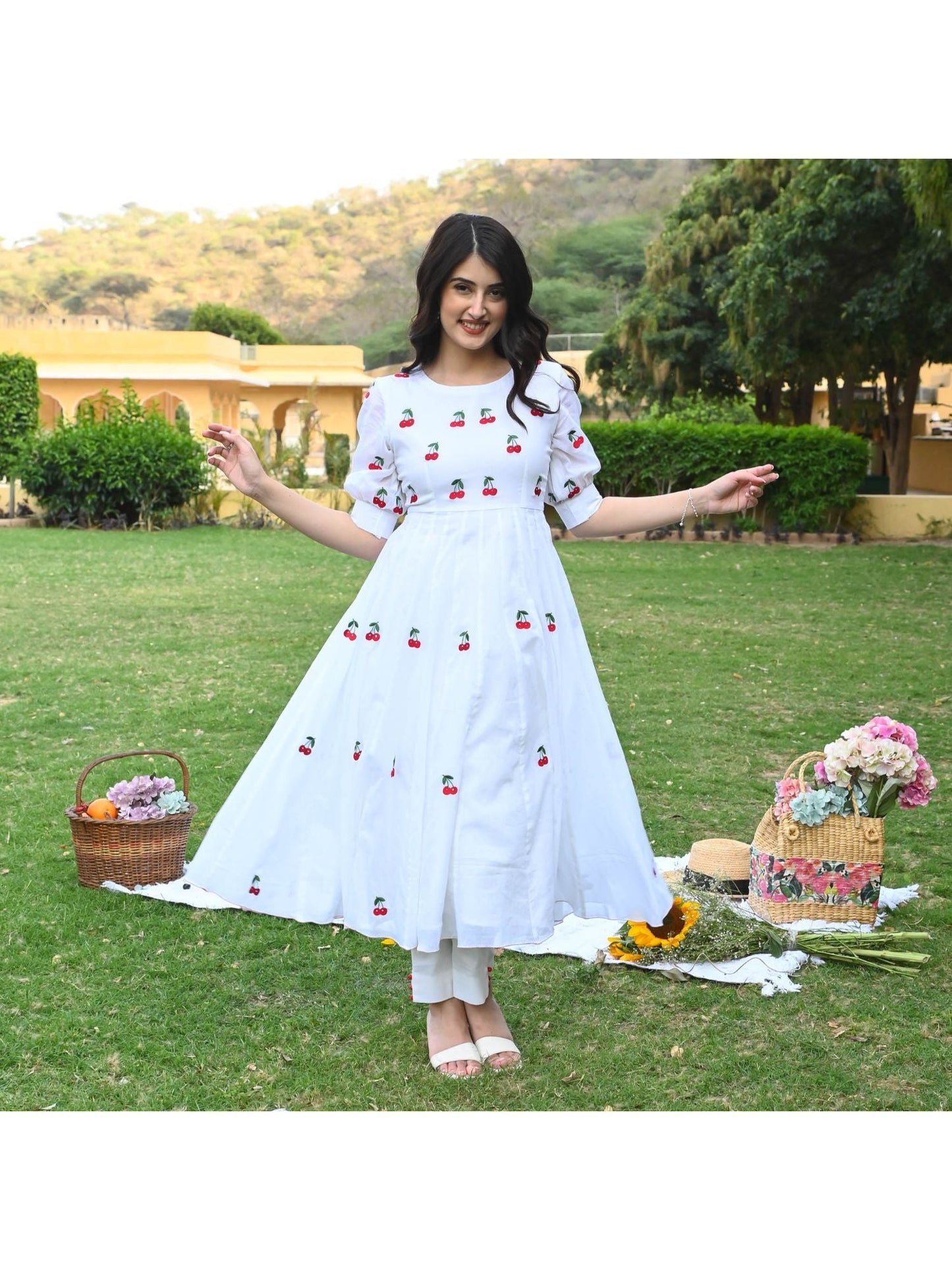 Urbanstree Raspberry White Kurta (Set of 2)