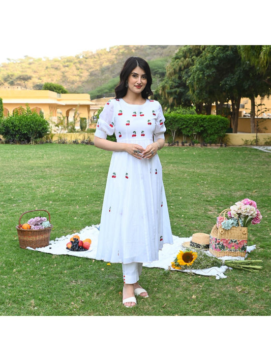 Urbanstree Raspberry White Kurta (Set of 2)